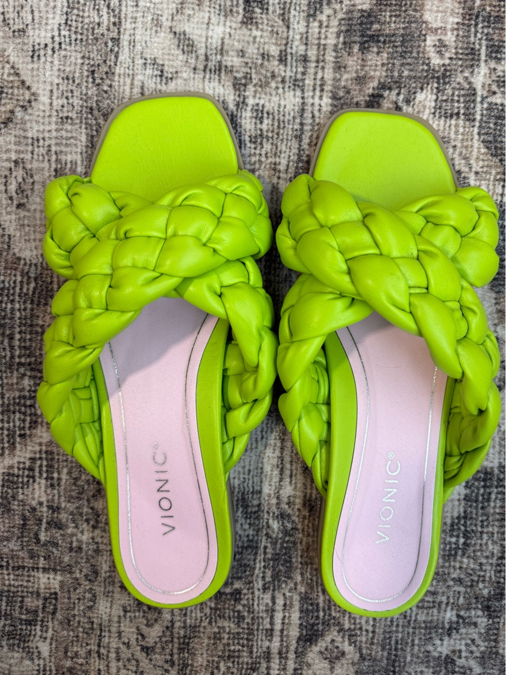 Vionic Women's Braided Slide Sandals in Neon Lime